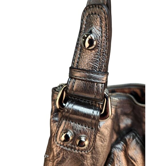 Metallic Silver B. Makowsky Genuine Leather Tote Shoulder Bag With Leopard Print - Picture 10 of 13